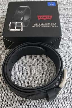 Levi's Mens Black Leather Belt Size Large 38 40 Brand New In Box Gift Set
